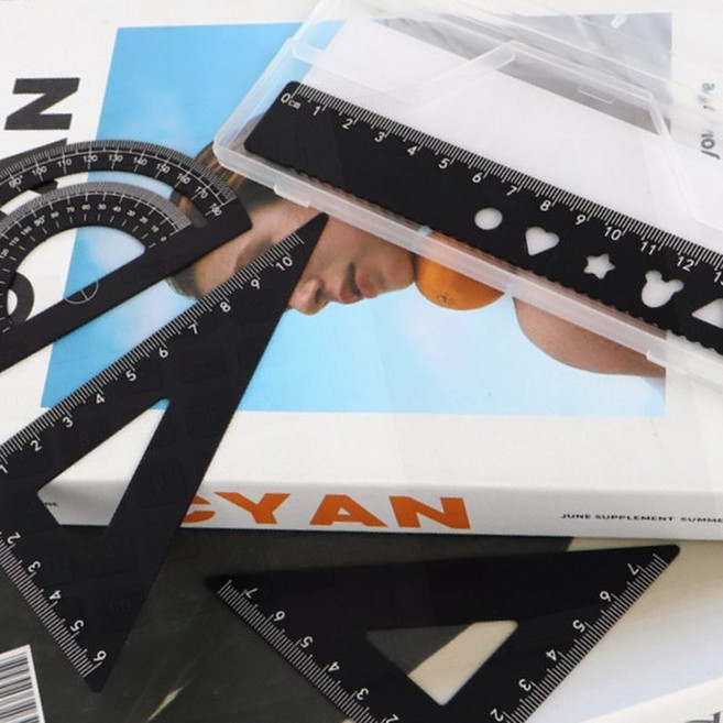 삼각자 알루미늄 15cm 블랙 4종 세트 제도자 직선자 측정 측정 도구, 1개, 상세페이지 참조