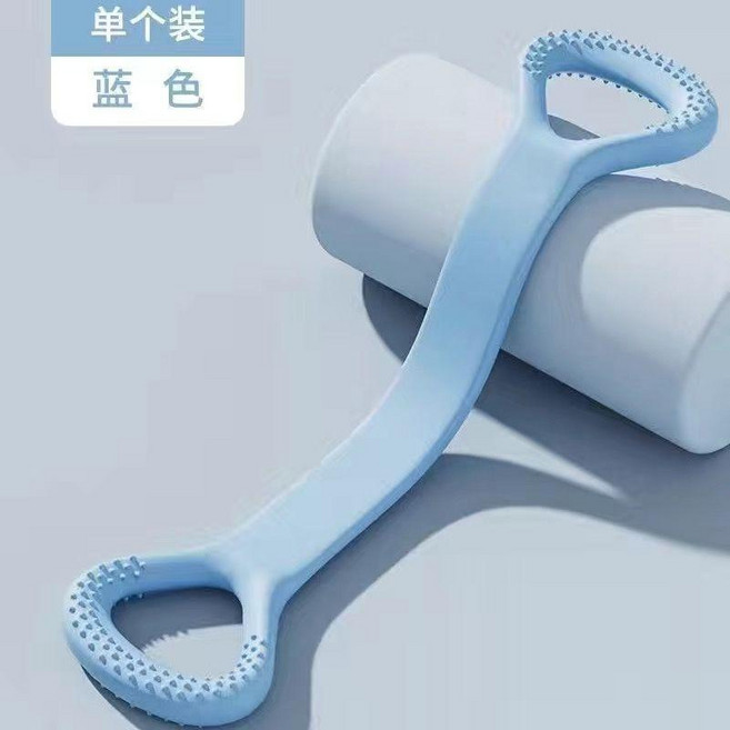 8字拉力器 瑜珈拉伸帶 開背練肩 瘦背家用 硅膠加粗彈力繩, 1個, 精品品質 高彈耐拉+防滑不夾手 ,升級組合款：兩條裝 藍+紫 2, 藍+紫