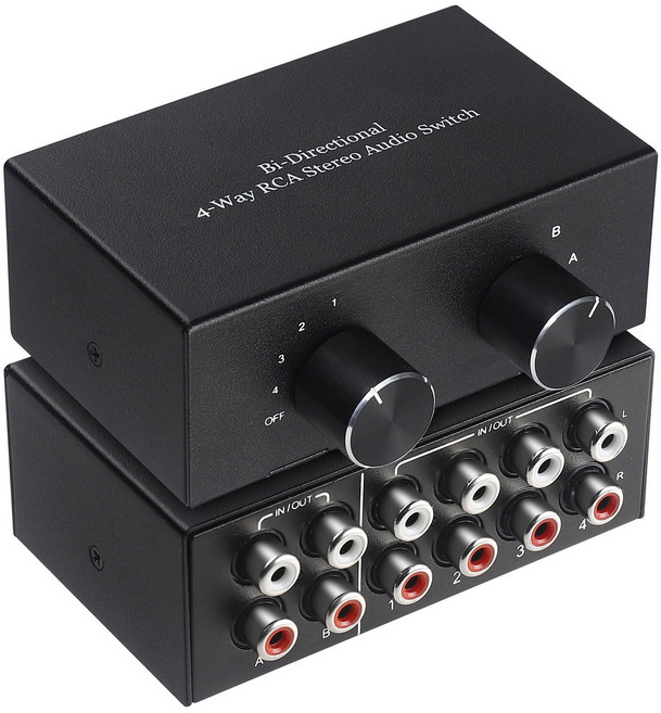 4Way 양방향 RCA 스테레오 오디오 스위치 2 in 4 out 또는 4 in 2 out L/R 잭 사운드 채널 RCA 오디오 스위처 셀렉터