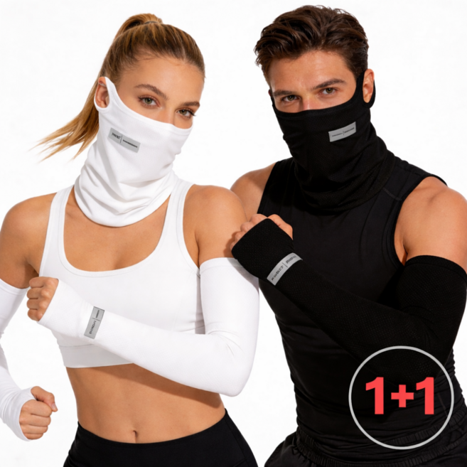 넥스트리프 자외선 차단 골프 스포츠 쿨링 마스크 & 쿨링 팔 토시, 화이트, 1세트, 2개입