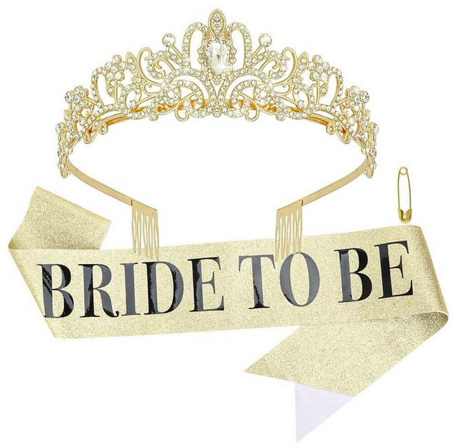 Wecoe Gold Bride to Be Sash and Tiara Set Bridal Shower Gifts for Bachelorette Party Engagement