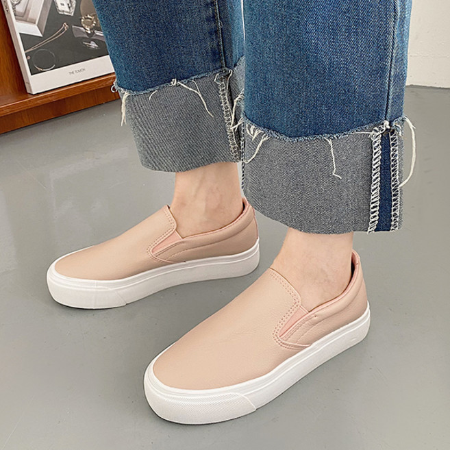 베이직 통굽 가죽 슬립온 3cm