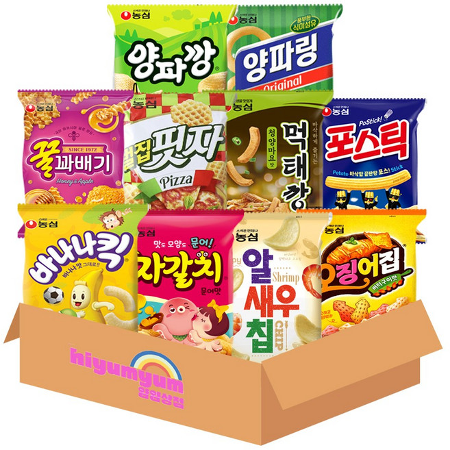 농심 인기과자 모음 10종세트 (오징어집+알새우칩+자갈치+바나나킥+포스틱+먹태깡+벌집핏자+꿀꽈배기+양파링+양파깡) 763g, 1개, 농심과자10종세트