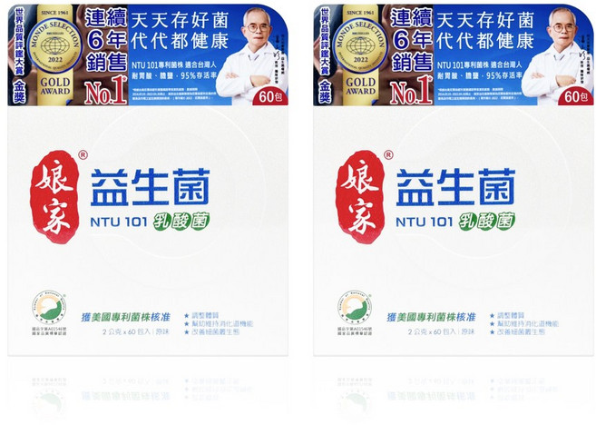 娘家 NTU 101 益生菌 連續6年銷量冠軍 60包, 2個, 單盒, 60份