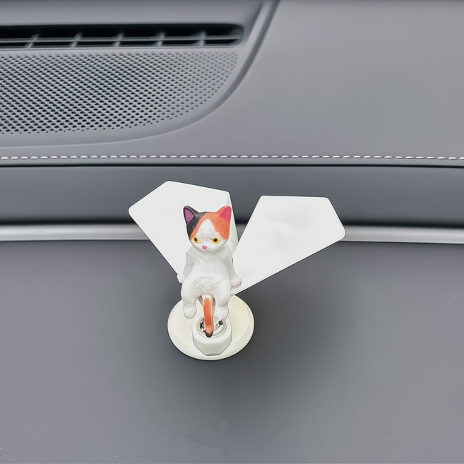OFFCURVE 차량용 고양이 종이비행기 회전 피규어 자동차 대시보드 콘솔 인테리어 소품, 1개, 흰색