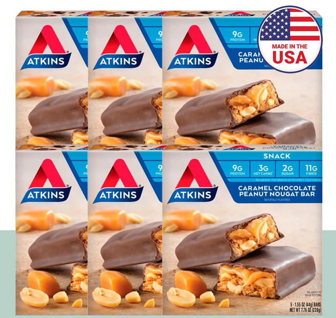 앳킨스 프로틴바 카라멜 초콜릿 땅콩 초코바 5개입, 6세트, 44g