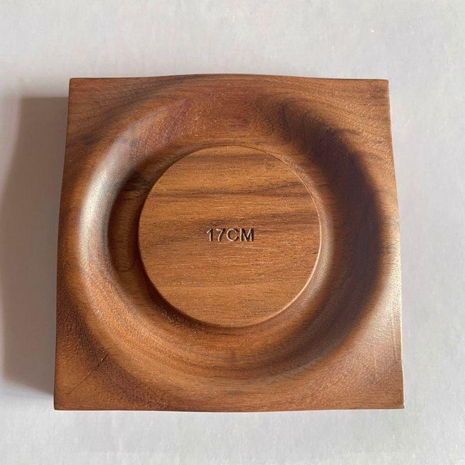 櫻桃木圓形凹槽展示盤 18CM, 黑胡桃木