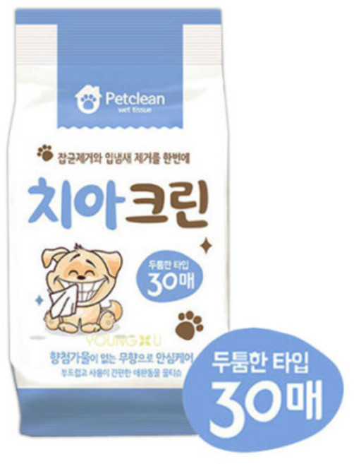 펫크린 애견 산책 배변 귀세정 눈물자국 치아 물티슈 30매, 1개