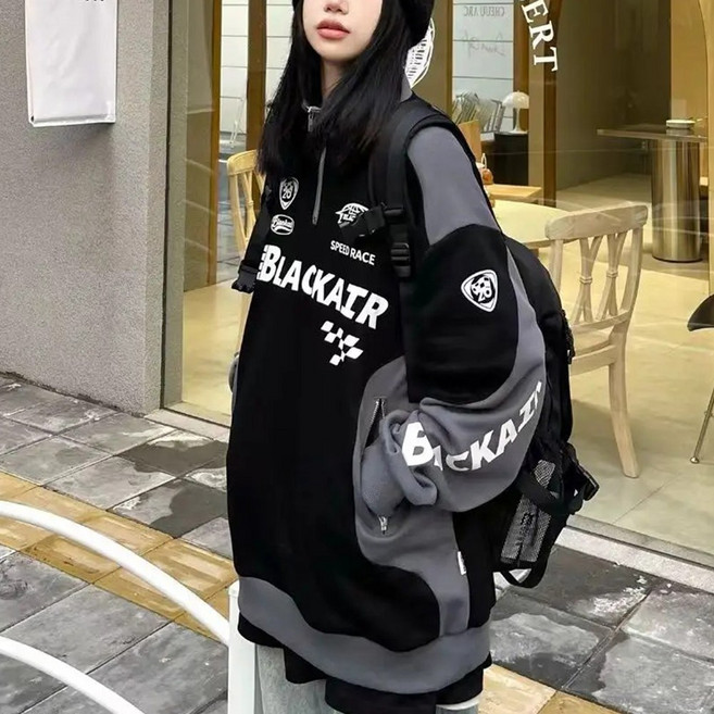 메이리앤 남녀공용 오버핏 맨투맨 반집업 아노락 커플 티셔츠