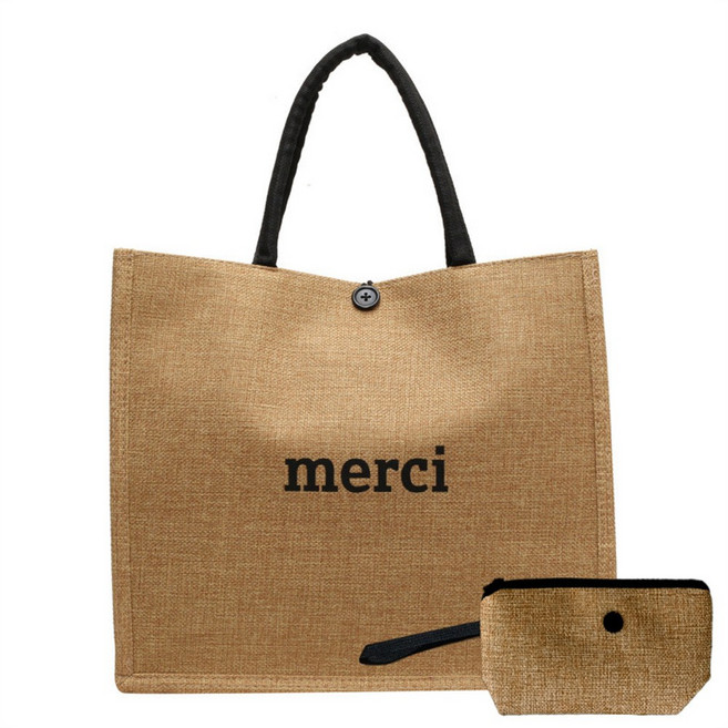 웰리나 mercy 토트백 + 파우치 친환경 여름가방 황마가방 캔버스 가방 여성가방