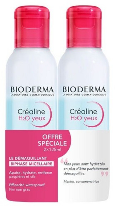 [프랑스약국화장품직배송] 바이오더마 크레알린 민감한 눈 콘택트렌즈 착용자가능 H2O 미셀라 아이 메이크업 리무버 125ml_X2, 125ml