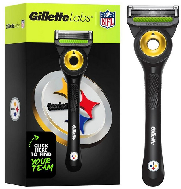 Gillette Labs Special NFL 라이온스 에디션 남성용 면도 면도기 - 손잡이 1개 면도날 리필 1개 게임 데이 그루밍에 적합 GilletteLabs 각질, 스틸러스, 1개(1개들이 팩)