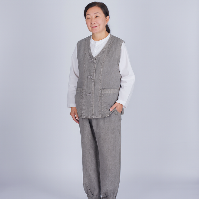 <조끼/바지 한벌세트> 남여공용-20수 절복 2ps 생활한복 개량한복 법복 템플스테이 불교 도매 단체복 할아버지 할머니 시골