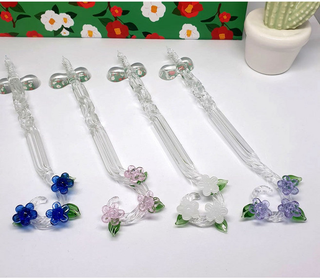 벚꽃 다발 유리펜 캘리그라피 입문 독학 딥펜 크리스탈 글라스펜 잉크 받침대 세트, 핑크