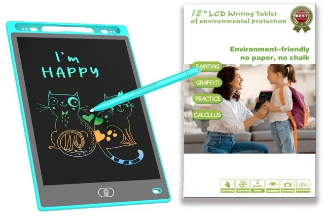 LCD手寫板 兒童畫畫板, 12寸彩屏-藍色【豎屏板】, 1個