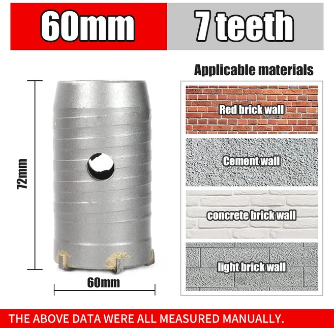 SDS 플러스 해머 드릴 30-150mm 벽 구멍 톱 비트 세트 콘크리트 시멘트 석재 오프너 커터 공구 (원형 샤프, 06 60mm