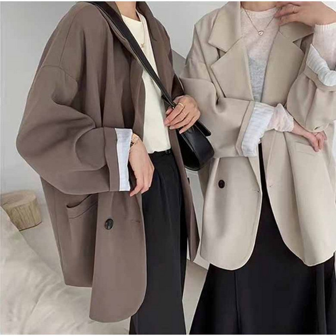 정장 코트 봄 가을 루즈핏 양복 여성 세미정장 아우터 코트 빅사이즈 와이드 재킷 상의 여성자켓 오피스룩 면접복 WAWAMIYA