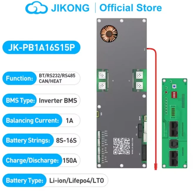Jk 스마트 bms 8s-16s lifepo4 리튬 이온 배터리 24V 100A 가정용 에너지 BMS JIKONG 인버터 액티브 밸런서, 04 JK-PB1A16S15P, 01 CN, 04 JK-PB1A16S15P