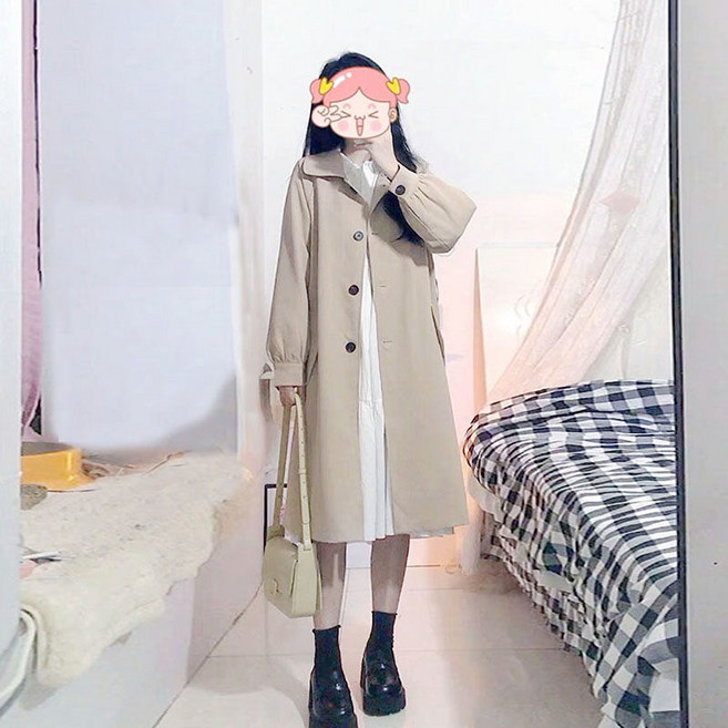 봄 가을 여성 롱 트렌치 코트 캐주얼 긴팔 상의 아우터 루즈핏 기질 여자 터틀넥 미디 트렌치코트 RSH