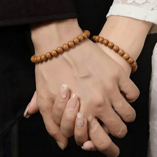 연등보석 1+1 천연 단목 복숭아나무 원목 커플 팔찌 세트 행운 액막이 염주 선물