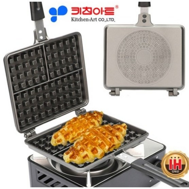 키친아트 와플메이커 국산 히로유끼 크로플 와플팬 샌드위치 메이커 후라이팬 누룽지 붕어빵기계, 키친아트 스퀘어 와플팬(특대)_인덕션 겸용, 1개
