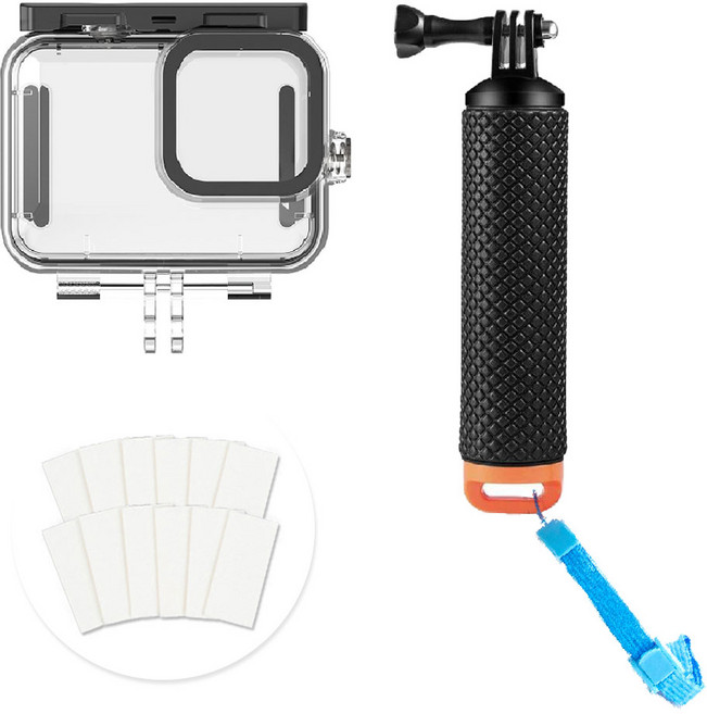 텔레신 고프로 13 12 11 10 9 방수하우징 케이스 + 플로팅 핸드 그립 부력봉 + 김서림방지킷, 1세트, 고프로 방수하우징