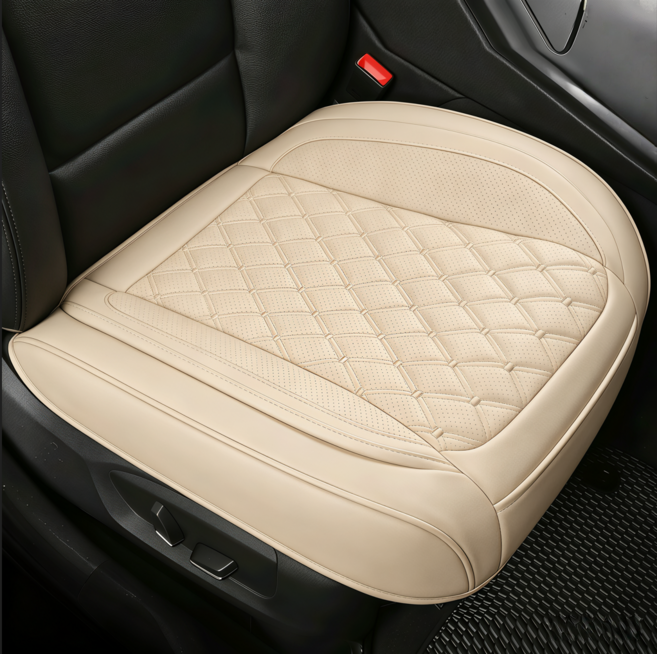 자동차 앞좌석 쿠션 무취 고급 인조가죽 통기성 미끄럼방지 시트커버, 1개, 베이지