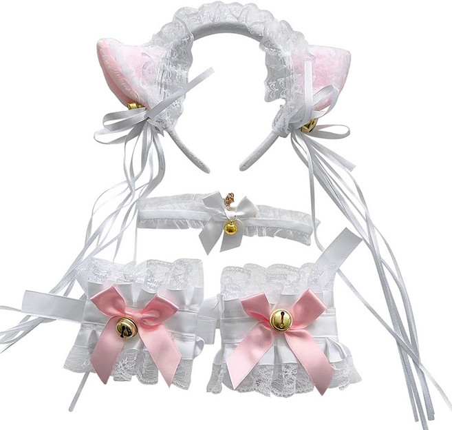 더바몰 고양이 파티용품 무대소품 촬영용품 이벤트소품 머리띠 코스프레 코스튬, 1개, 올화이트 세트