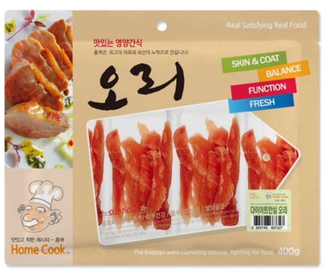 홈쿡 강아지 간식, 다이어트안심오리, 400g, 3개