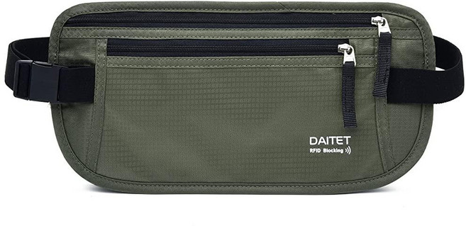 RFID 차단 머니 벨트 남성 및 여성용 슬림 패니 팩 여행 달리기 여권 홀더 휴대폰 현금용 허리 숨김 지갑 블랙. RFID 차단 및 벨트 너비: 2.5cm(1인, 다크 올리브 그린