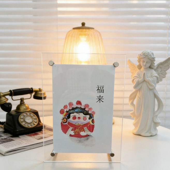 亞克力雙面透明相框擺臺掛牆水晶畫框展示框, 1件, 直角橫豎可放,3R放8.9*12.7CM