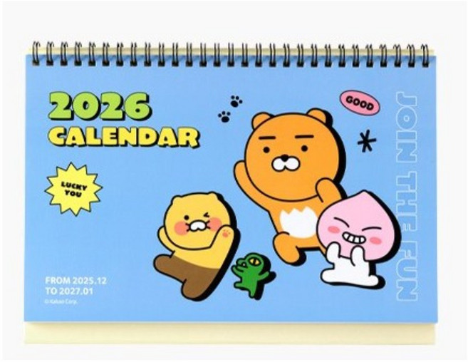 카카오프렌즈 2026년 베이직 탁상 캘린더 블루 달력, 인덱스 탁상 캘린더