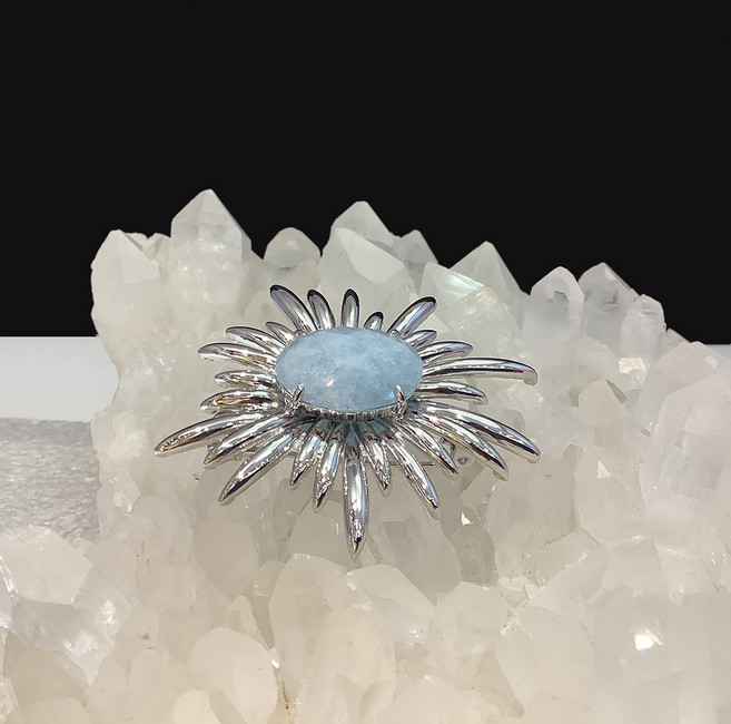 천연원석 3월 탄생석 남옥 아쿠아마린 실버 925 브로치 5.5×5cm (1점)