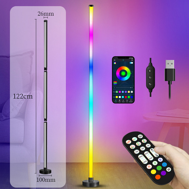 122cm 스마트 코너 플로어 램프 디 밍이 가능한 APP 제어 RGB LED 현대 무드 조명 스탠드 침실 게임, 03 Round Bottom