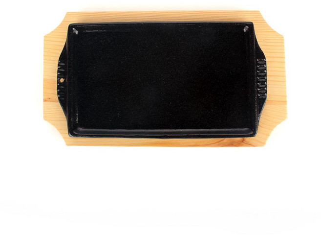 무쇠 맥반석 사각팬 술집콘치즈 무쇠판 철판, 단일색상/무쇠판+나무받침 세트, 1개