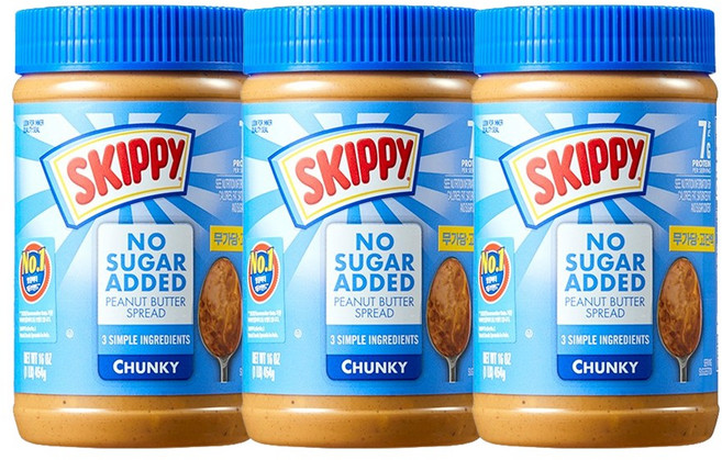 스키피 땅콩버터 노슈거에디드 청크, 454g, 3개