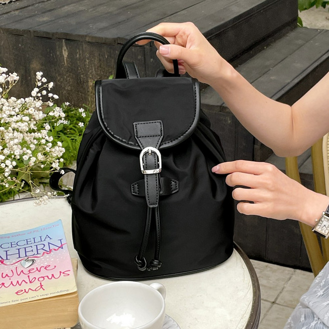 심플 복조리 나일론 미니 백팩 모브 플랩 버킷 백팩