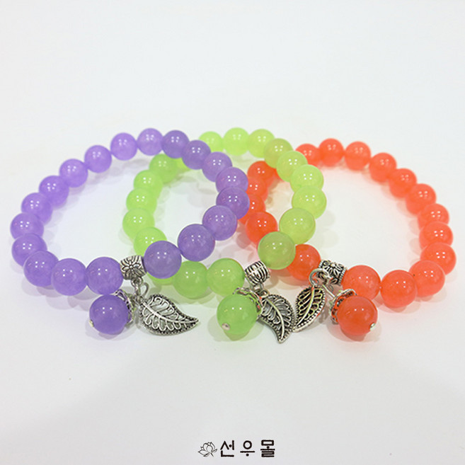 선우몰 포도석 보리수잎 팔찌 백옥착색 천연원석 합장주 원석팔찌 염주팔찌
