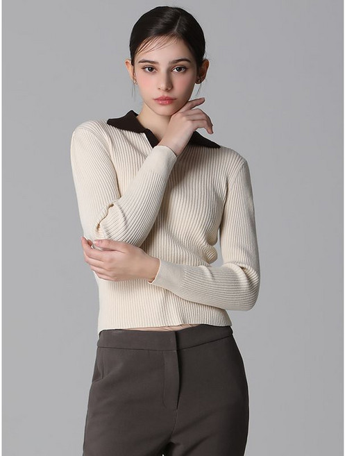 쉬즈미스 울 카라 슬릿넥 골지 니트 탑 택가격 138000원