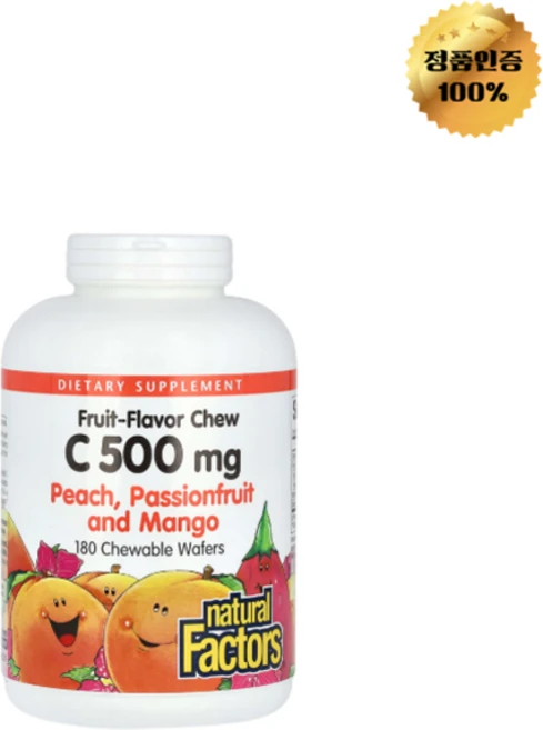 내추럴팩터스 비타민C 500mg 복숭아 패션후르츠 망고 츄어블 180정, 1개 - 쿠팡