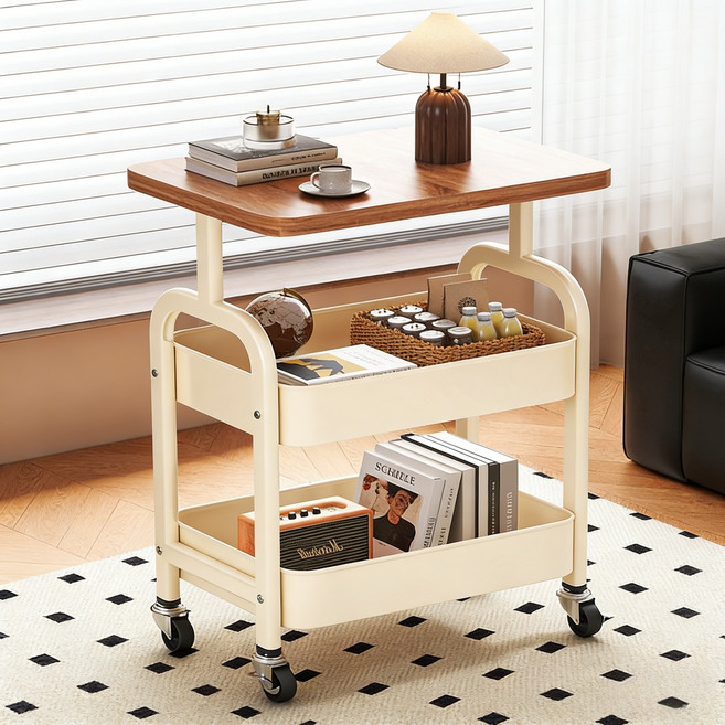 이동식 트롤리 다용도 선반형 수납 카트, 3단, 흰색