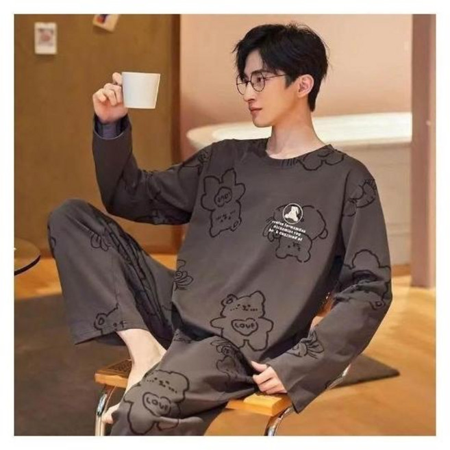 666小葉熊 男士長袖睡衣套裝 寬鬆家居服