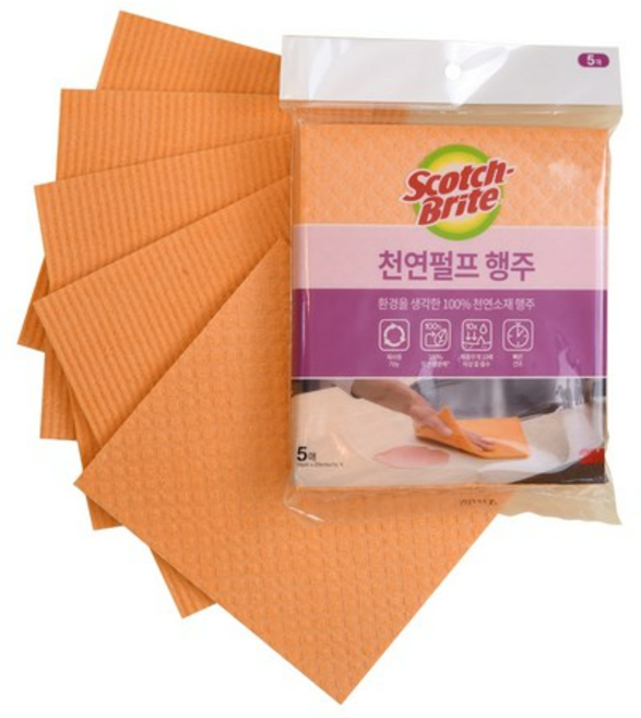 쓰리엠 스카치브라이트 빨아쓰는 천연소재 행주 오렌지, 5개입, 9개