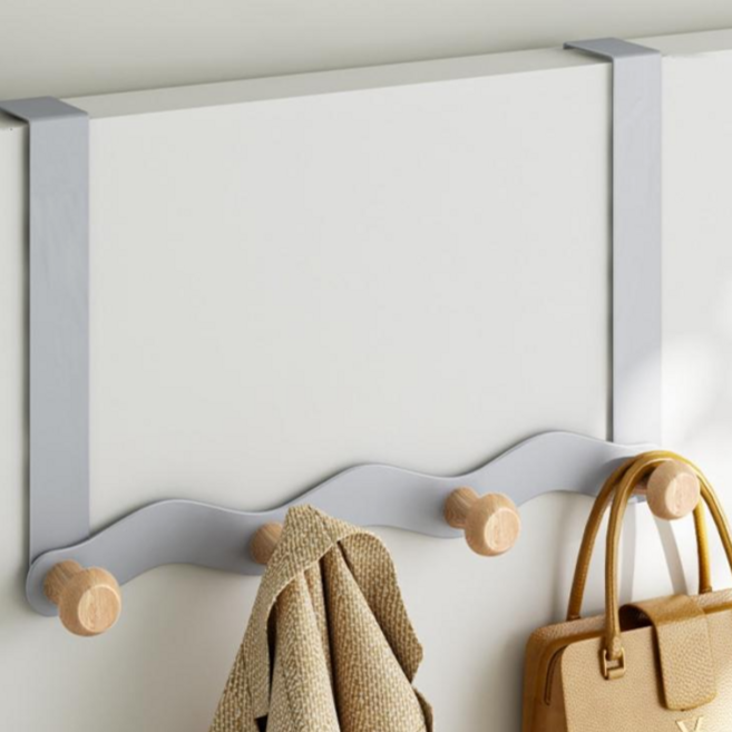 하스몰 웨이브 우드감성 옷걸이 도어 행거 후크, 4구, 1개, 블루그레이4구