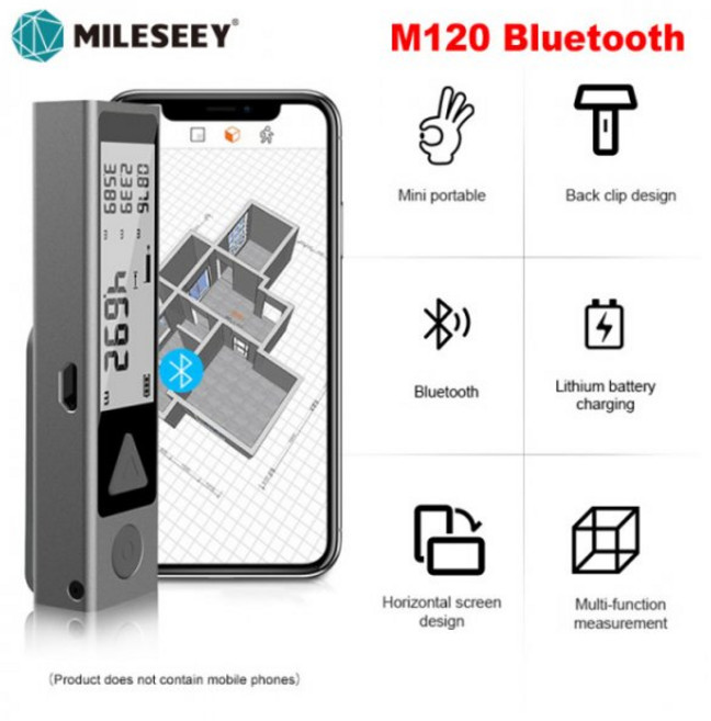 Mileseey 레이저 거리 측정기 X5 лазерная рулетка 레이저 파인더 디지털 레이저 거리 측정기 레이저 측정기 레이저 테이프 측정, CHINA, M120 - Bluetooth_40m, 1개