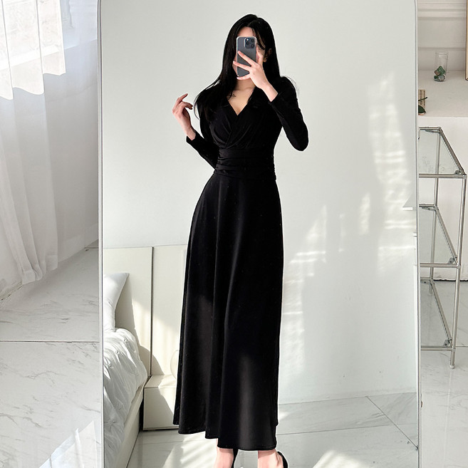 글램디브 모더렌 브이넥 랩스타일 롱원피스 AF1358