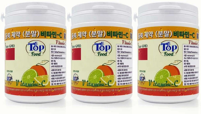 탑푸드(최상의식품) 동북제약 중국 30대 제약사 분말 비타민씨 200g 3개 (순도100% 제약인증/미국약전(USP)원료) 특허청 상표등록 - 쿠팡
