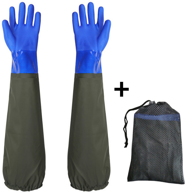마켓피아 해루질 어깨고무장갑 갯벌 고무장갑 미나리 수산 농업 어업용 긴장갑 롱 대형 1켤레, 고무줄형 블루-카키, 1개