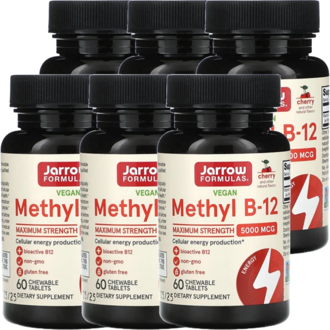 자로우 포뮬러스 비건 메틸 B-12 5000 mcg 체리맛 츄어블, 6개, 60정 - 쿠팡
