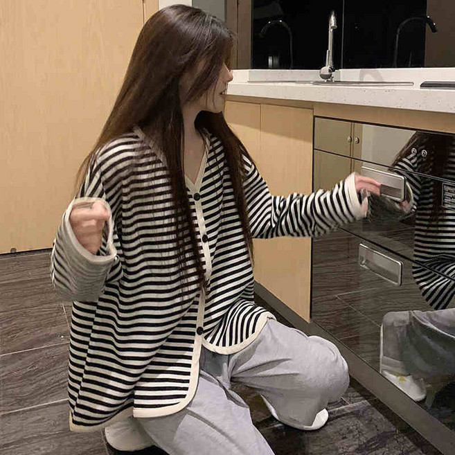 條紋長袖睡衣家居服套裝